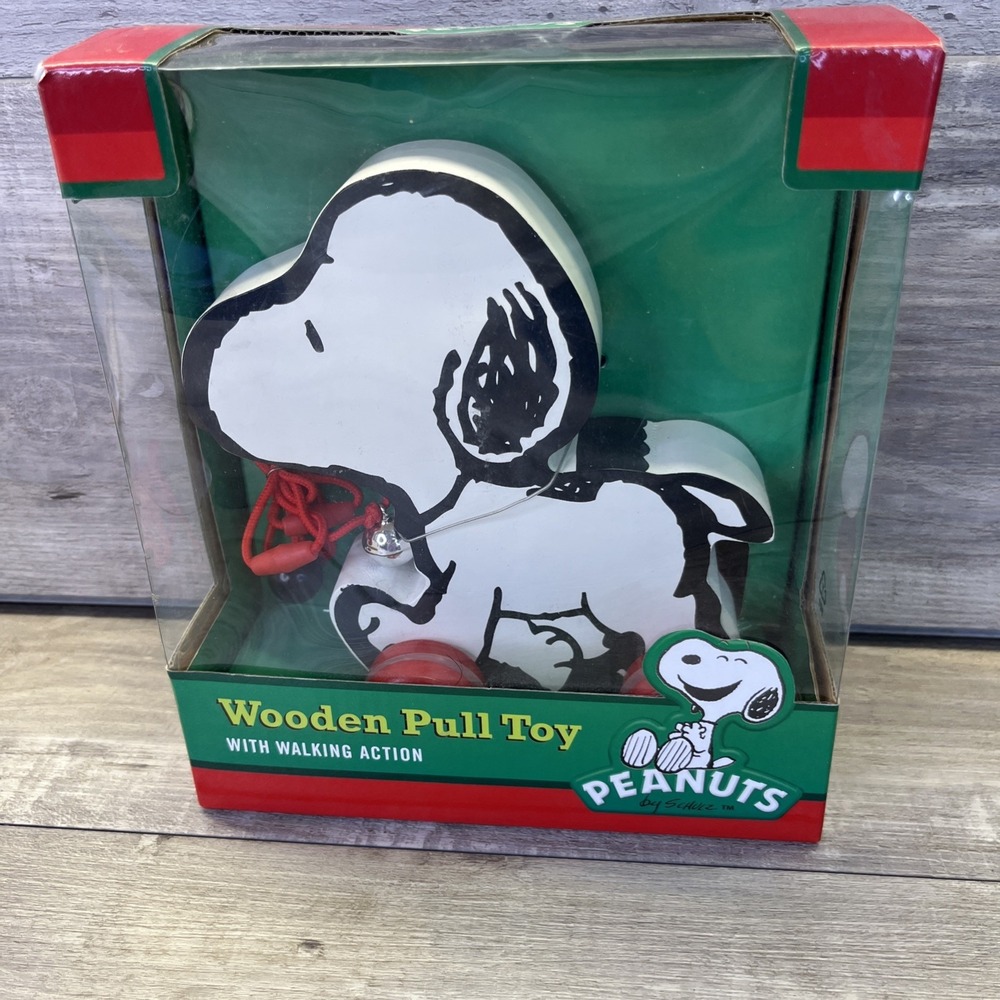 Peanuts Snoopy Wooden Pull Toy Walking Action Forever Fun Round 2 2013 NIB